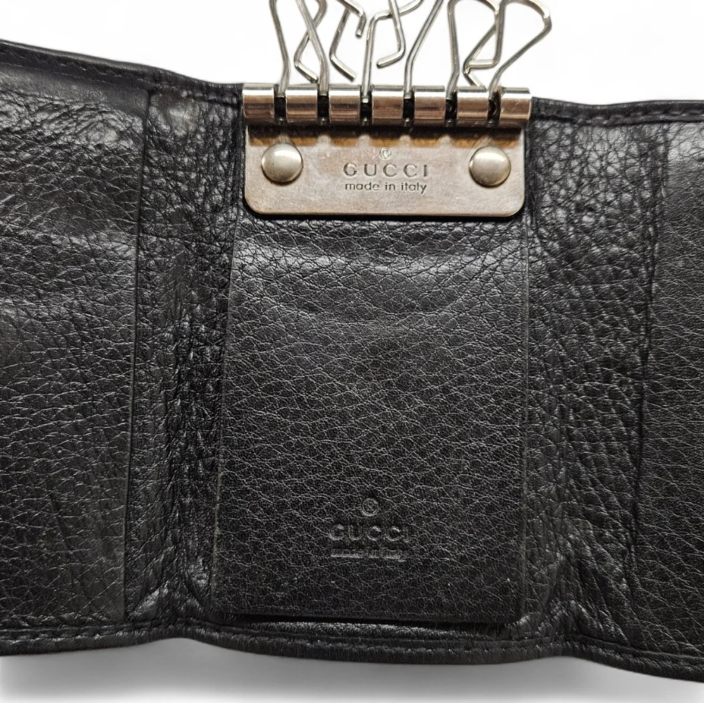 Gucci GG Marmont Black Leather Card And Key Holder Wallet In Black And Silver - Picture 9 of 11